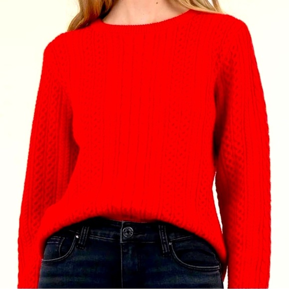 Kut from the Kloth Sweaters - Kut from the Kloth Emerson Scoop Neck Red Cable Knit Sweater